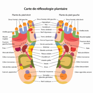 Schema de réflexologie plantaire, massage des pieds